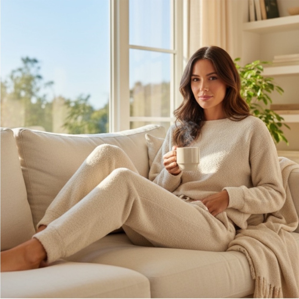 Cupcakes & Cashmere Cream Sherpa Soft Pull On Lounge Jogger Sweatpants  Small
